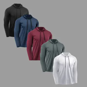 Men's 5-piece Solid Color Long-sleeve Hooded Sweatshirts with Drawstrings - Casual Sporty Hoodies for Running Gym Workouts Spring Autumn Athletic Apparel Fashion