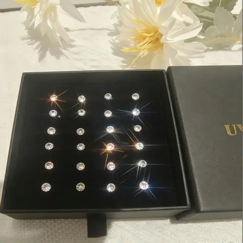 UVPYRUX Women's 12-Pair 14K Gold Plated Cubic Zirconia Stud Earrings Set - Hypoallergenic, Double-Slot Posts, Rhinestone Inlay, Earring Stacking Set, Female Fit, Birthday/Holiday Gifts, Multiple Piercings, Daily Wear