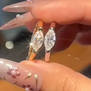 1ct Marquise East to West cut pinky ring diamond Cubic zircon s925 Sterling silver gold plated engagement stack ring jewelry Valentine’s Day gift