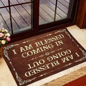 I Am Blessed Coming in I Am Blessed Going Out Doormat Entryway Rug Inspirational Quote Design for Home Front Door Indoor Outdoor Use Religious Motivational Floor Mat for Living Room Bedroom Decor