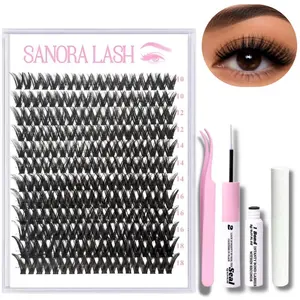 Sanora Cluster False Eyelashes (10mm-18mm) with Pink Tweezers, Bond and Seal, Lash Cluster Remover – Makeup for Longer Looking Eyelashes, 10mm Lashes