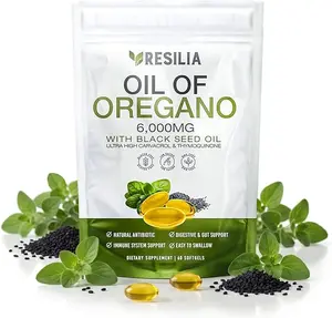 Resilia Softgels with Black Seed Oil 6000mg Organic Oregano Oil Capsules for Immune Digestive Support Non-GMO Gluten-Free Natural Herbal Wellness Supplement 60 Count Dietary Supplement Healthcare