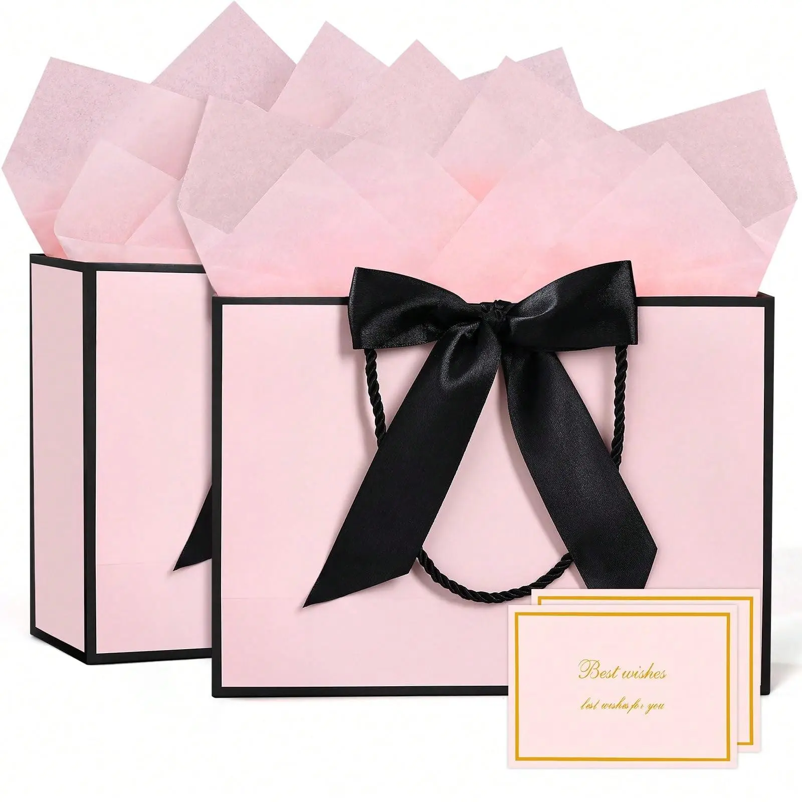Gift Bag Kit, Includes Paper Bags, Ribbon, Wrapping Paper & Greeting Card, Choose Medium or Large, 2 or 5 Sets, for Women, Bridesmaids, Birthday, Valentine’s, Wedding Party Favors, Party Supplies, Bridal Shower Gift Package, Gift Packaging