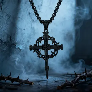 Nail Cross Necklace Black Crown of Thorns Christian Cross Pendant Jewelry for Men Women, with Stainless Steel Chain 22+2 Inch