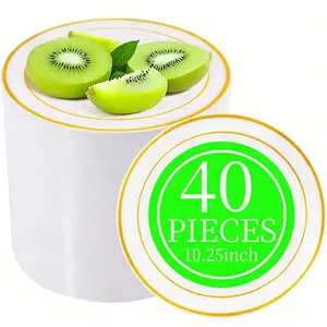 40 Edge Reusable Plastic Plates, 10.25 Inch Dinnerware for Weddings Parties Birthdays Halloween Christmas