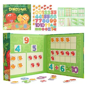 Leven Magnetic Dinosaur Math Book for Kids Ages 3-6 – Interactive Learning Tool with 75 Magnetic Tiles for Addition & Subtraction, Number Bonds, and Counting – Montessori Math Toy for Preschool & Kindergarten, Travel-Friendly Educational Toy