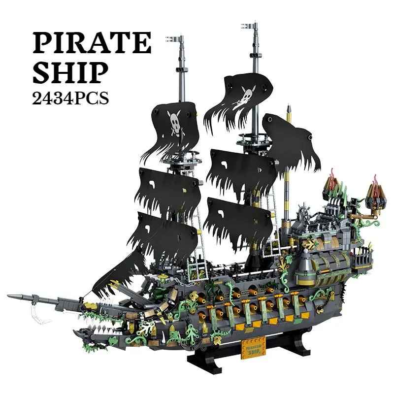 2434pcs Unique Plastic Pirate Ship Building Blocks Set - Nautical Sailboat Model Building Kits, Do It Yourself Open Ended Play Toy for 12+ Movie Lovers, Collectible Christmas/Birthday Gift & Home Decor