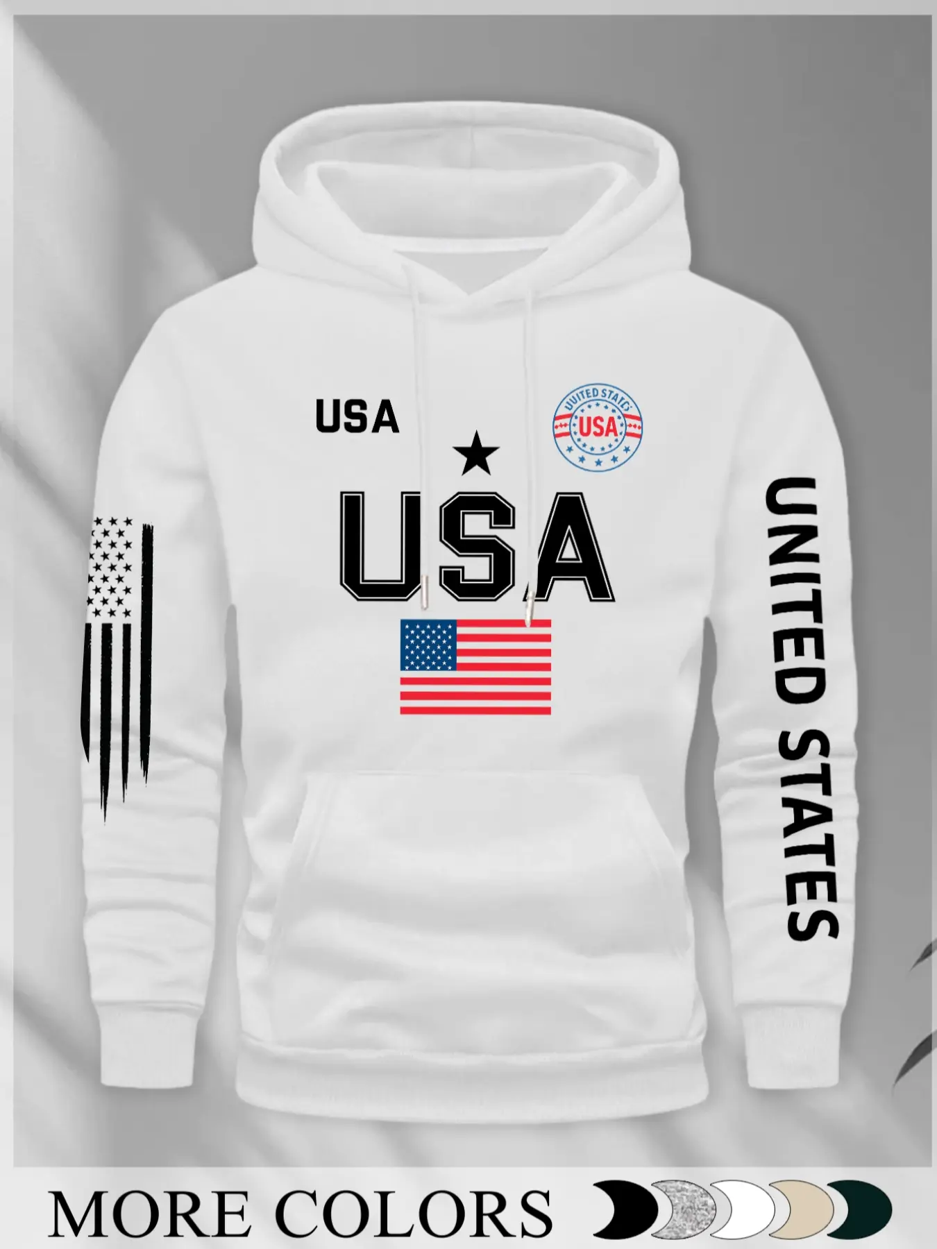 Men's Regular Fit Letter Print USA Print Fitted Knit Hoodie, Casual Streetwear Aesthetic Hoodie, Casual Long Sleeve Hooded Sweatshirt for Daily Wear, Men's Top for Fall & Winter