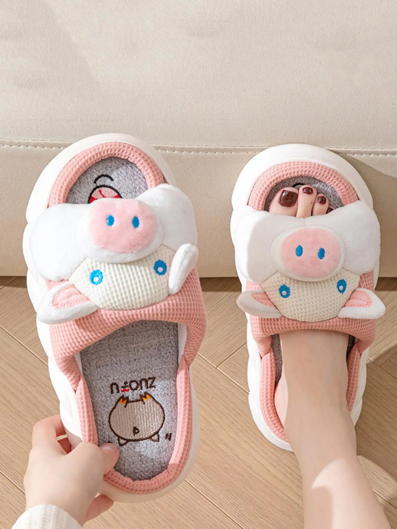 2024 New Trendy Cute Cartoon Animal Design Slippers, Matching Non-slip Soft Comfortable Bedroom Slide Slippers for Cozy Corner, Casual Kawaii Basic Sl