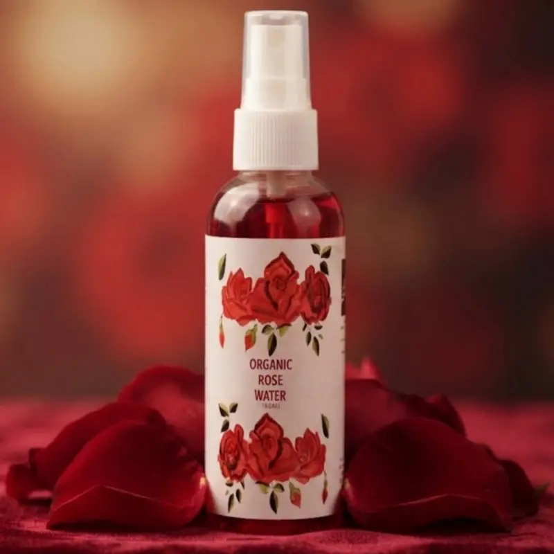 Organic Rose Water Spray, Rose Quartz Inside, Rose Water Toner, Hydrating Face Mist, MakeUp Setting Spray, Dewy skin spray, Witch Hazel Skincare Facial