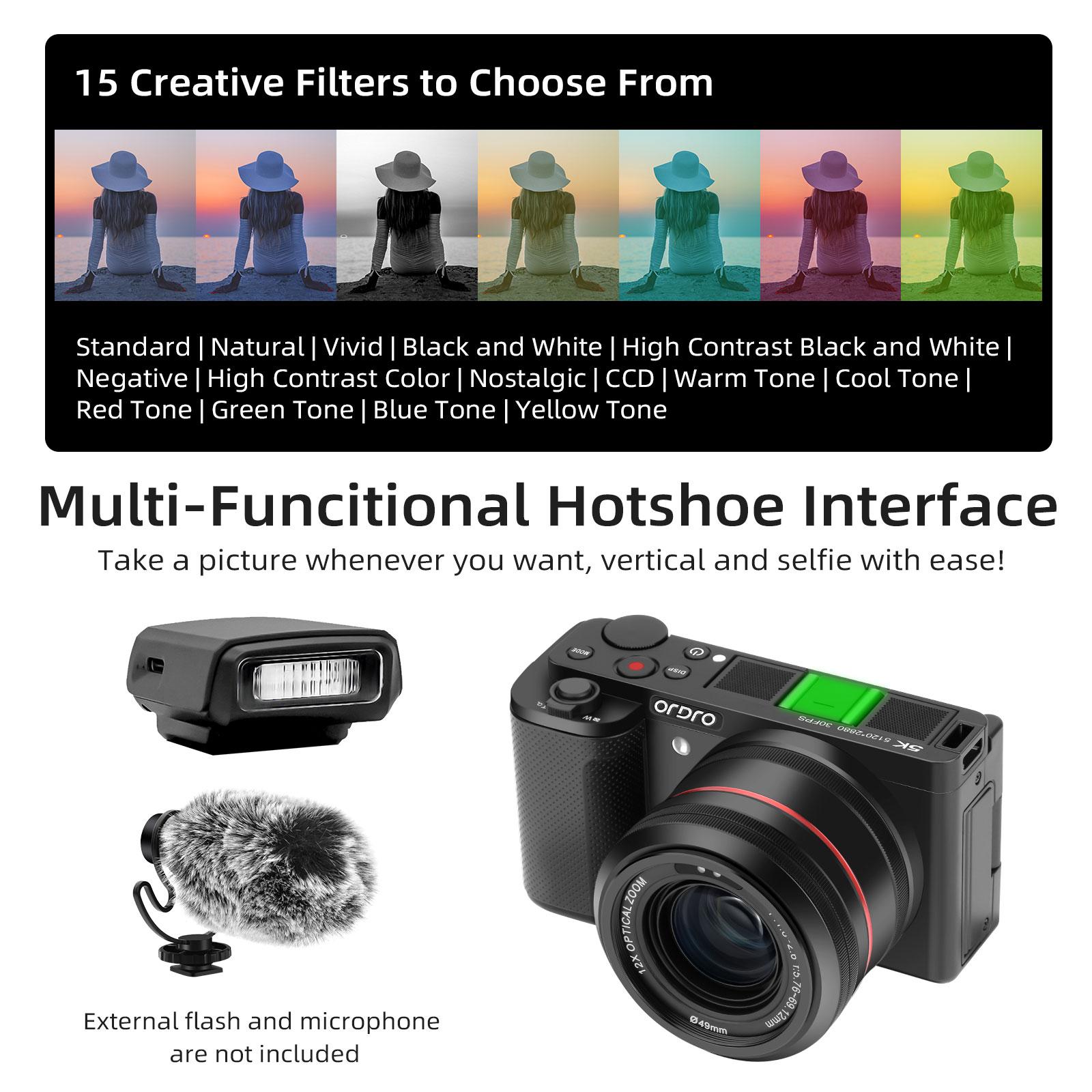 ORDRO G730 Digital Video Camera for Photography,Autofocus AF/MF Point and Shoot Vlogging Camera,12X Optical Zoom 3.2” 270°LCD Flip Screen