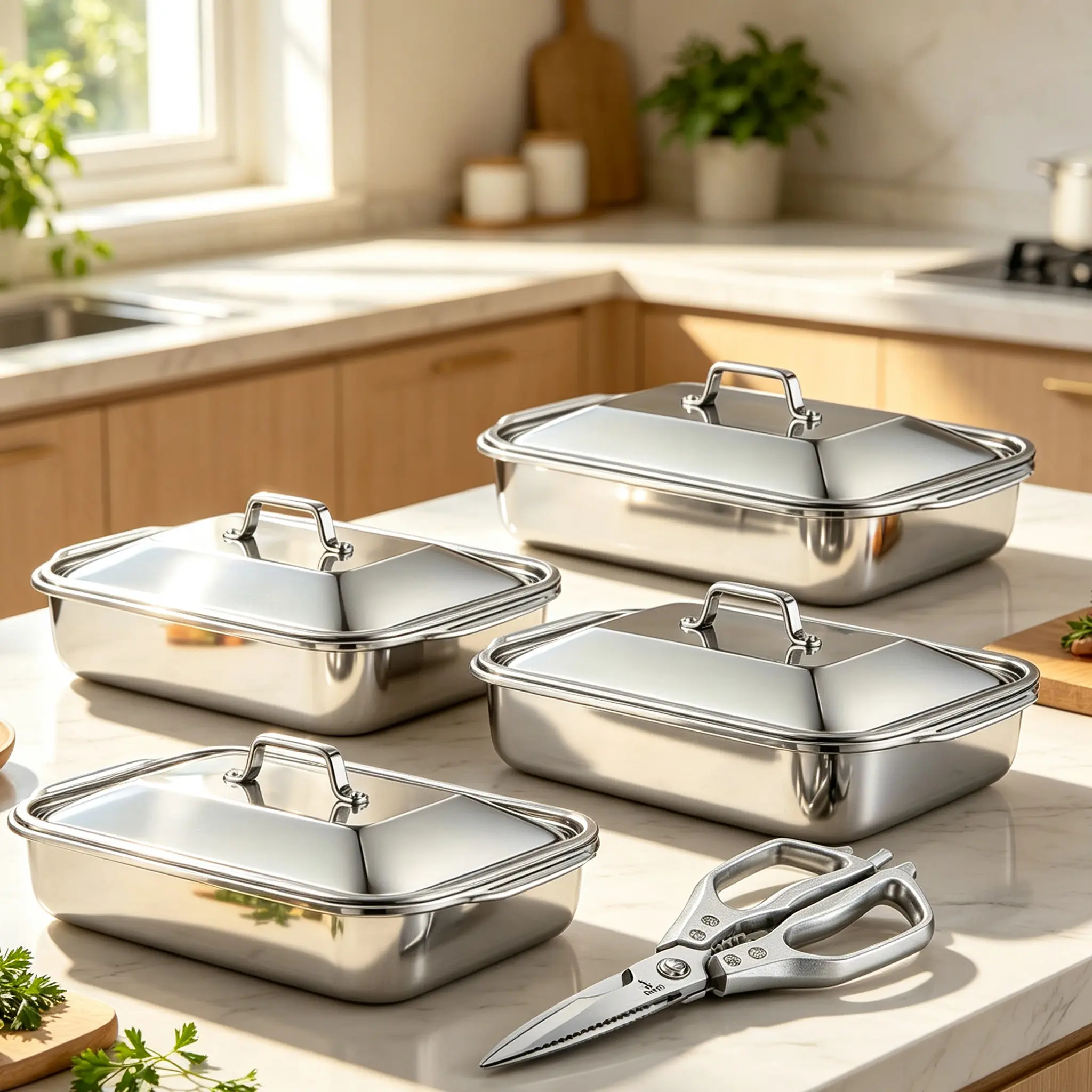 4pc Baking Tray + Stainless Steel Heavy-Duty Scissors