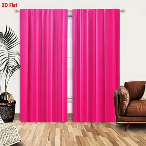 2D Flat 2 Pcs Vertical Pleated Pink Curtain Set, Bright Magenta Thermal Insulated Drapery with Even Linear Folds, Smooth Woven/Synthetic Fabric for Living Room Bedroom, Home Decoration Curtain, Light Filtering Privacy Curtains