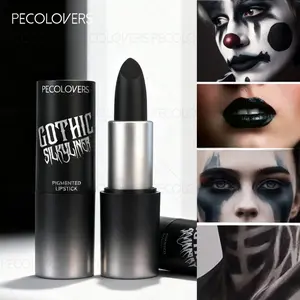 1PC Gothic Black Lipstick, Matte Finish, Long Lasting Waterproof, Rich Color, Creates Full Lips, Non-stick Cup, Multi-purpose Eye Shadow, Long Lasting Lipsticks, Suitable for Music Festivals, Halloween and Christmas