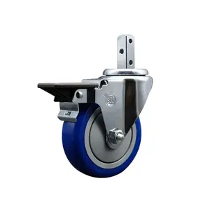 Service Caster SCC-SQ20S414-PPUB-BLUE-PLB-34 Lockable Swivel Square Stem Caster with Posi Lock Brake, 4x1.25 in Blue Polyurethane Furniture Moving Wheel, 0.75x2 in Square Stem, 3x0.26 in Mounting Holes, 350 lbs Load Capacity