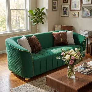 Emerald Green Velvet Sofa 85” – Luxury Modern Couch with Gold Legs, Deep Seat 3-Seater for Living Room