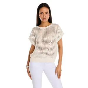 Carmela Sequin Knit Top - Pearl