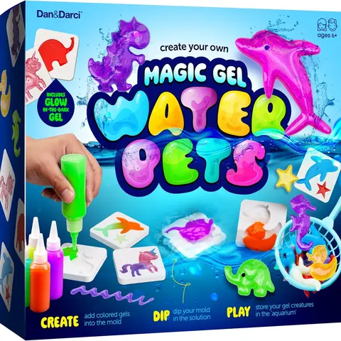 Dan&Darci BPA-Free Phthalate-Free Magic Water Aqua Fairy Gel Kit - Soft Squishy Water Animals, Glow-in-the-Dark Glitter, 6 Molds, Scented Slime Sensory Pods, Unisex 6+ Ages Educational Science Toys for Kids, Animals & Nature Theme, 9 x 8 x 3