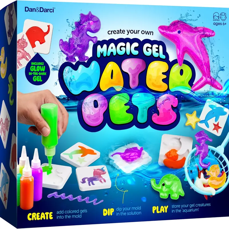 Dan&Darci BPA-Free Phthalate-Free DIY Magic Water Painting Elf Toy Kit - Soft Squishy Water Animals, Glow-in-the-Dark Glitter, 6 Molds, Scented Slime Sensory Pods, Unisex 6+ Science Educational Toys for Kids, Animals & Nature Theme, 9x8x3in