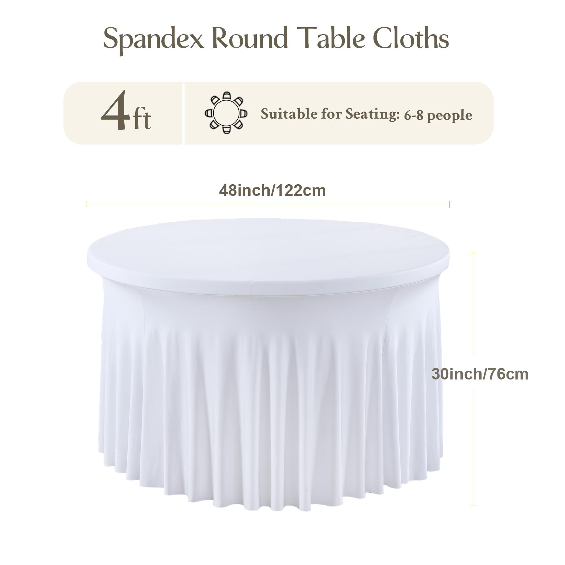 4/5/6 FT Round Spandex Tablecloth, Wrinkle-Free, Reusable, Stretch-Fitted Table Cover with Skirt for Weddings, Birthdays, Banquets, and Valentine's Day Parties