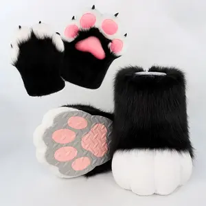 Built-in sound generator animal claw gloves and foot covers soft and cute simulation meat pad shape role play festival cross-dressing couple interaction essential set