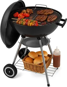 18 Inch Portable Charcoal Grill – Heavy-Duty Round BBQ Grill with Thickened Grilling Bowl, Round Smoker Grill，Sturdy with 4 Legs & Wheels for Small Outdoor Barbecue, Camping, Travel, Tailgating & Backyard Cooking