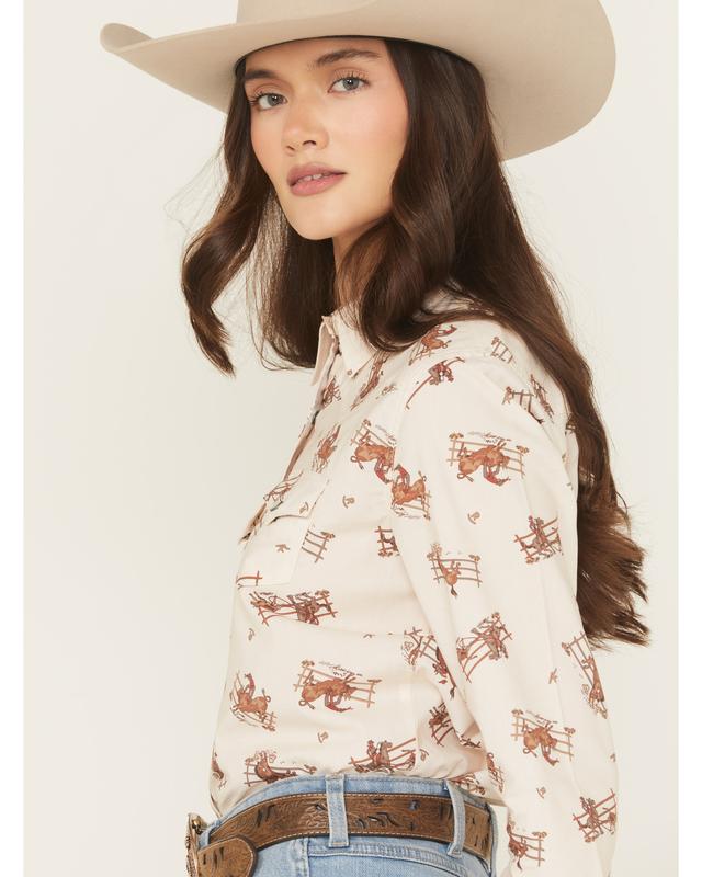 Cruel Girl Women's Horse Rider Conversational Print Long Sleeve Snap Western - Ctw7245016