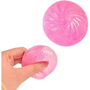 Glitter Dumpling Squishies Stress Ball – Soft Baozi Squeezable Toy, Mini 2.16inch Decompression Ball Fidget Toy for Adults, Slow Rising Bun Fidget Anxiety Relief Desk Decor (Pink)