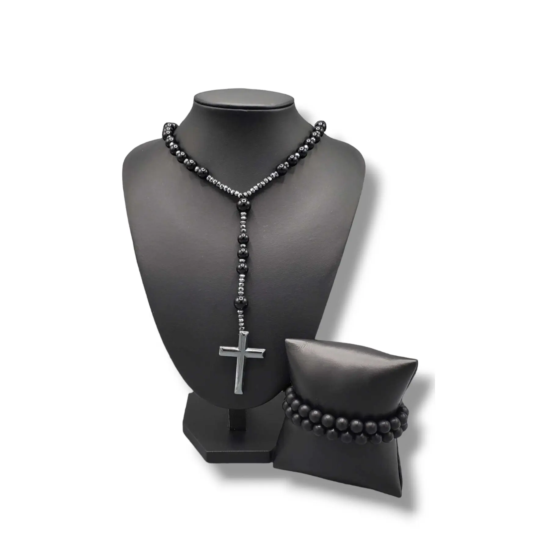 The Cross of the Volcano Necklace and Bracelet Set, Unisex, Cross and Beads, 20" Long Necklace