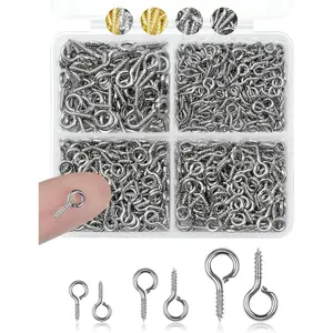 320pcs FIVEIZERO Stainless Steel Small Screw Eye Pins for Jewelry Making & DIY Crafts, Mini Eyelet Screws for Art Projects & Bead Charms, Tiny Eye Hooks & Screw Eyes for Crafts (Silver,3 Sizes)
