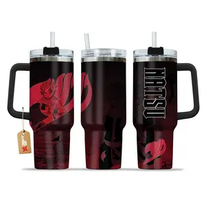 STORMMECH- Natsu 40oz Insulated mug, Fairy Tail insulated tumbler,  cartoon design, thermal mug, double wall vacuum stainless steel, straw lid with handle leak proof, keeps hot 12 hours cold 24 hours, valentine birthday gift
