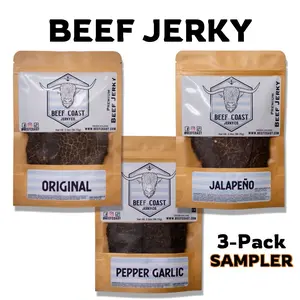 Beef Jerky 3-Pack Sampler - 3 Flavor Old Fashion style  Dry Beef Jerky - 2oz each flavor (3/8 lbs of jerky) snack