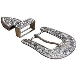 HILASON Screw Back Concho Stainless Steel Buckle Set Bling Crystal Black Color | Bridle Conchos Slotted