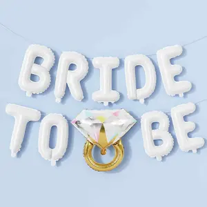 Bachelorette Party Decorations, White Bride To Be Bridal Shower Letter Balloons Banner with  Ring Mylar Foil Balloon for Engagement Wedding Photo Booth Hen Night Room Party Decor