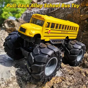 Pull-Back Alloy School Bus Toy🚌 Big Wheel Shock-Absorption Monster Bus Model, Ideal Gift for Kids 3+ Halloween Christmas