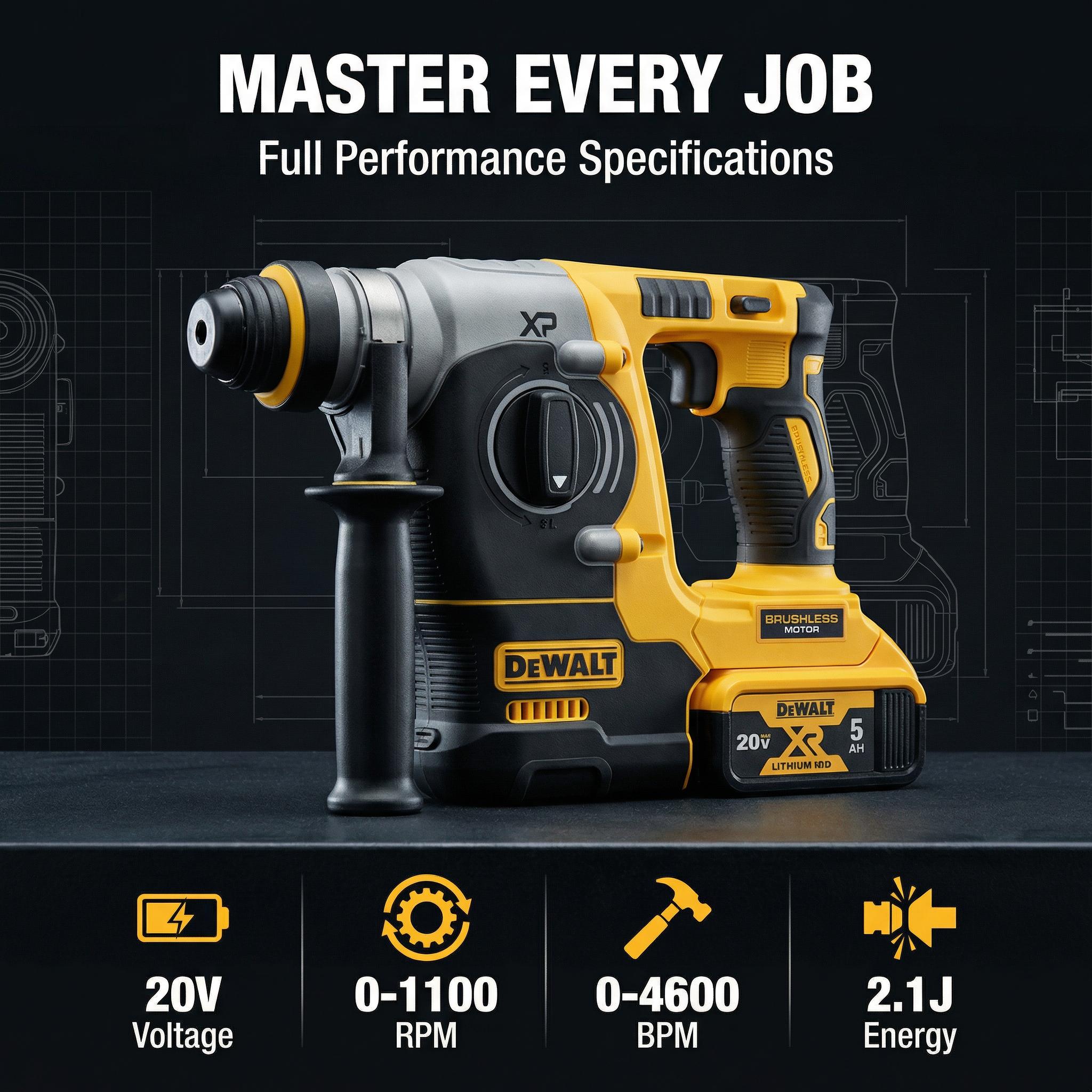 DEWALT DCH273 Brushless Drill Driver Concrete 24 mm / Wood 26 mm / Metal 13 mm, 360° Auxiliary Handlelightweight at 3.1 kg  hole Electric Tool Cabinet battery mount fire blowera bare tool overheat protection garage use high torque