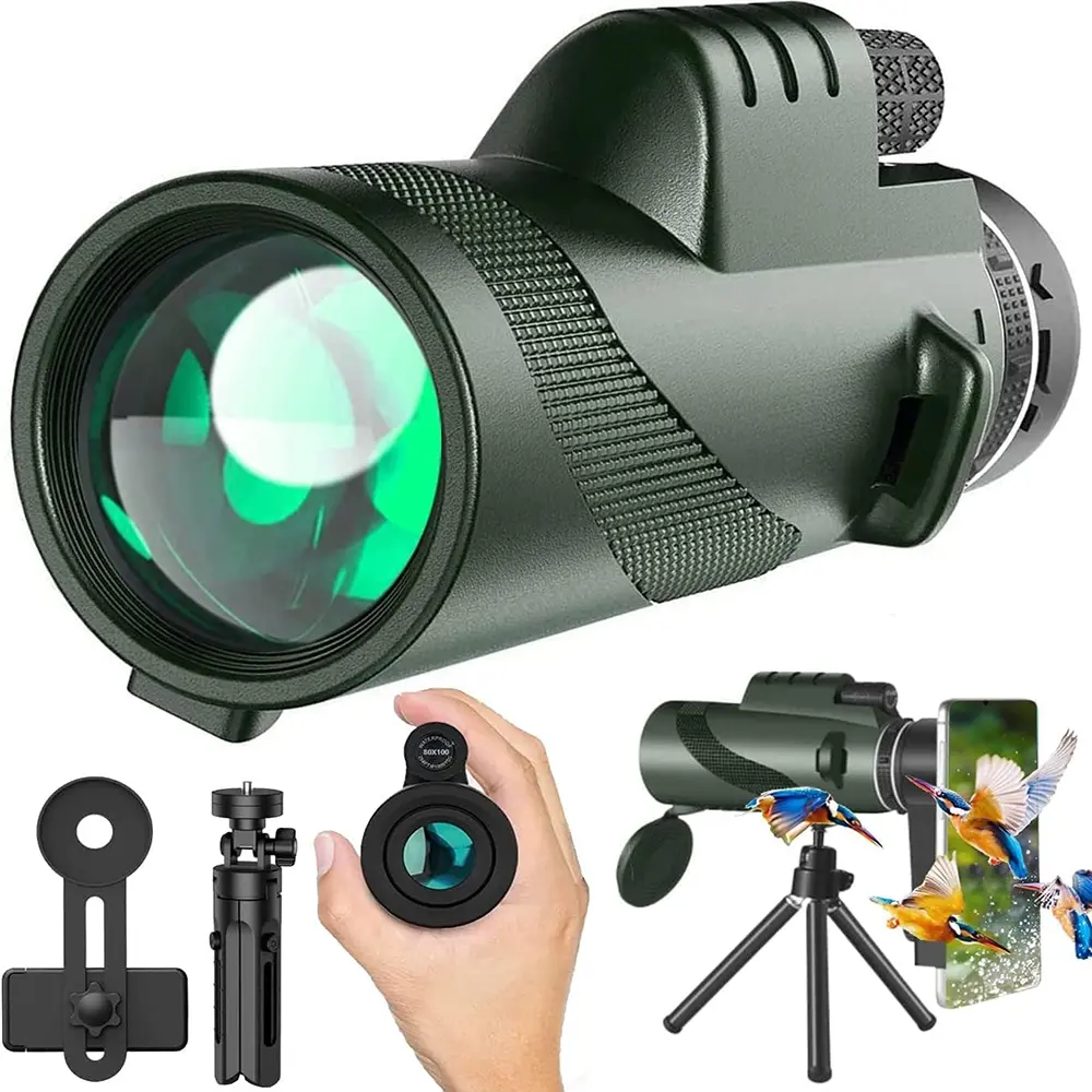 12x50 High Power Monocular Telescope for Adults with Smartphone Adapter Tripod Bird Watching Hunting Hiking Camping Gift Green