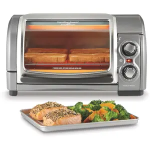 4Slice Countertop Toaster With RollTop Door, 1200 Watts, Fits 9" Pizza, 3 Cooking Functions for Bake, Broil and Toast, Silver (31344DA)