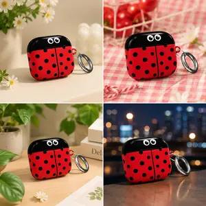 Ladybug AirPods Case, Cute Polka Dot Love Bug AirPods Cover with Carabiner, Kawaii Ladybird AirPods Pro Case, Protective Earbuds Case, Gift for Her