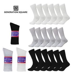 Generation Square Premium Cotton Men & Women's Diabetic Crew Socks Non-Binding Cushioned Size 9-11 10-13 13-15 Soft Mid Calf Athletic Breathable Sports - Menswear