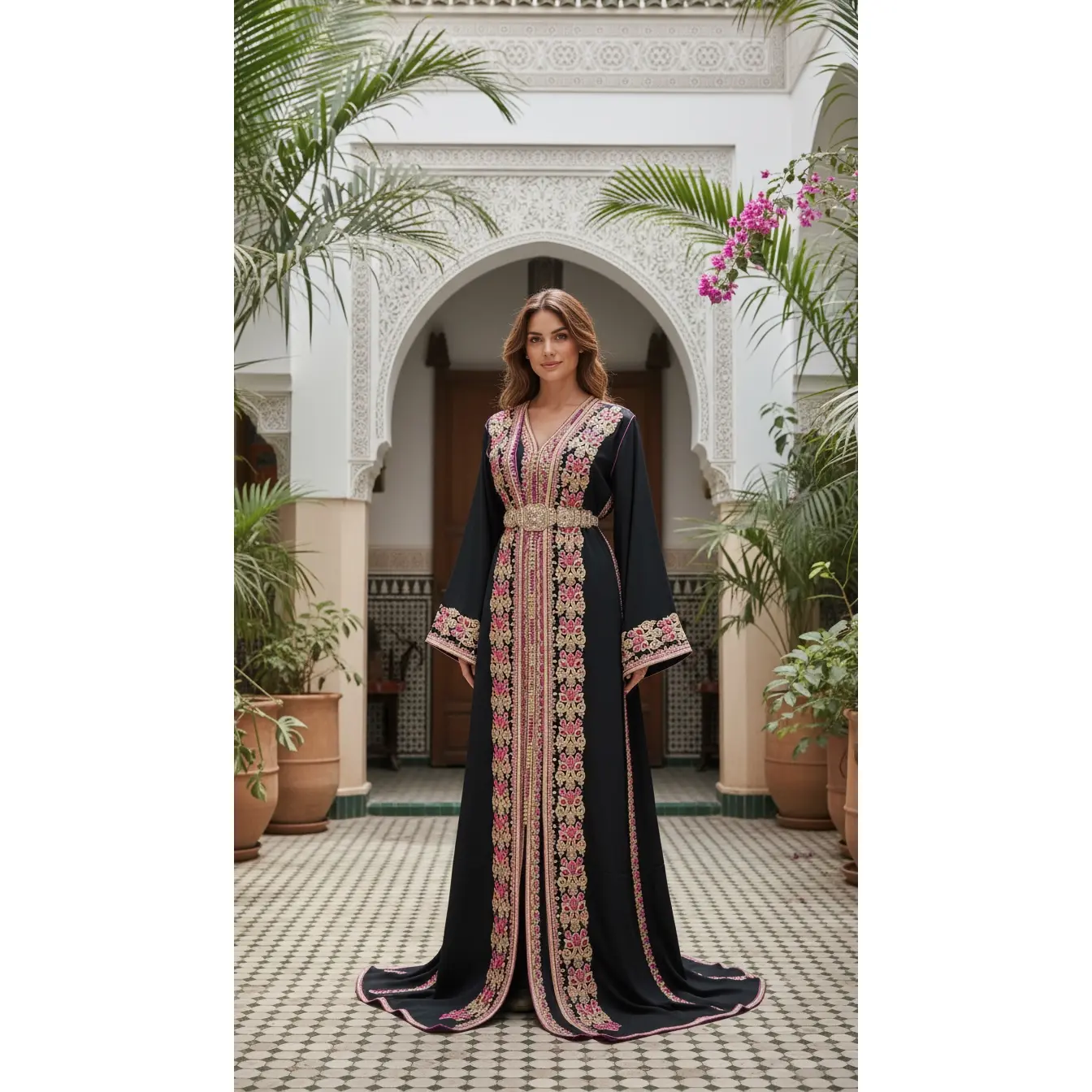 Handmade Luxury Moroccan Kimono Bqaftan Black