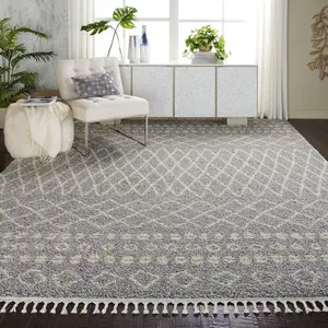 Nourison Marrakesh Shag Plush Area Rug, Moroccan Look Geometric Art with Diamonds Dots, Indoor Living Room Rug