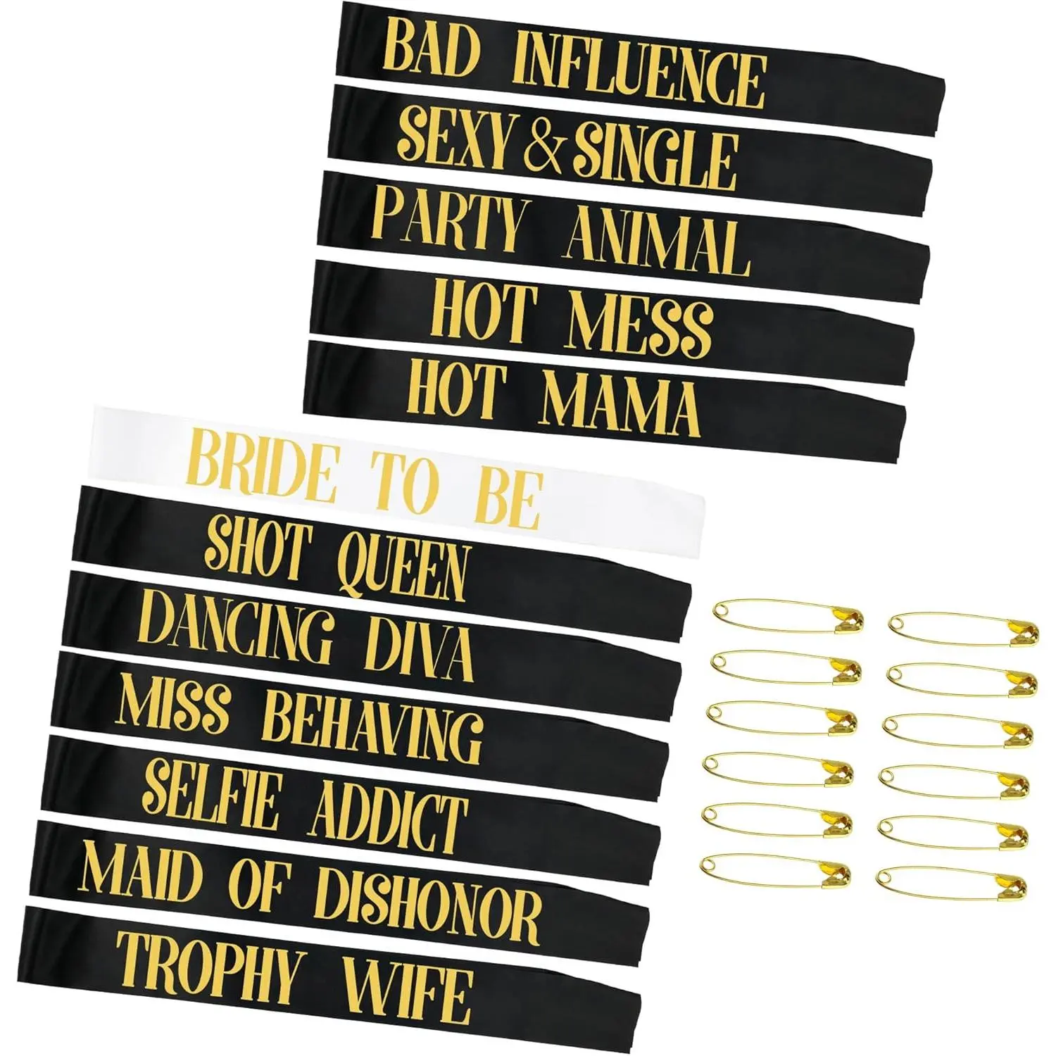 Snsowed 12-Pack Bachelorette Party Sashes - Bride To Be, Bridesmaid Gifts with Black Background & Rose Letters