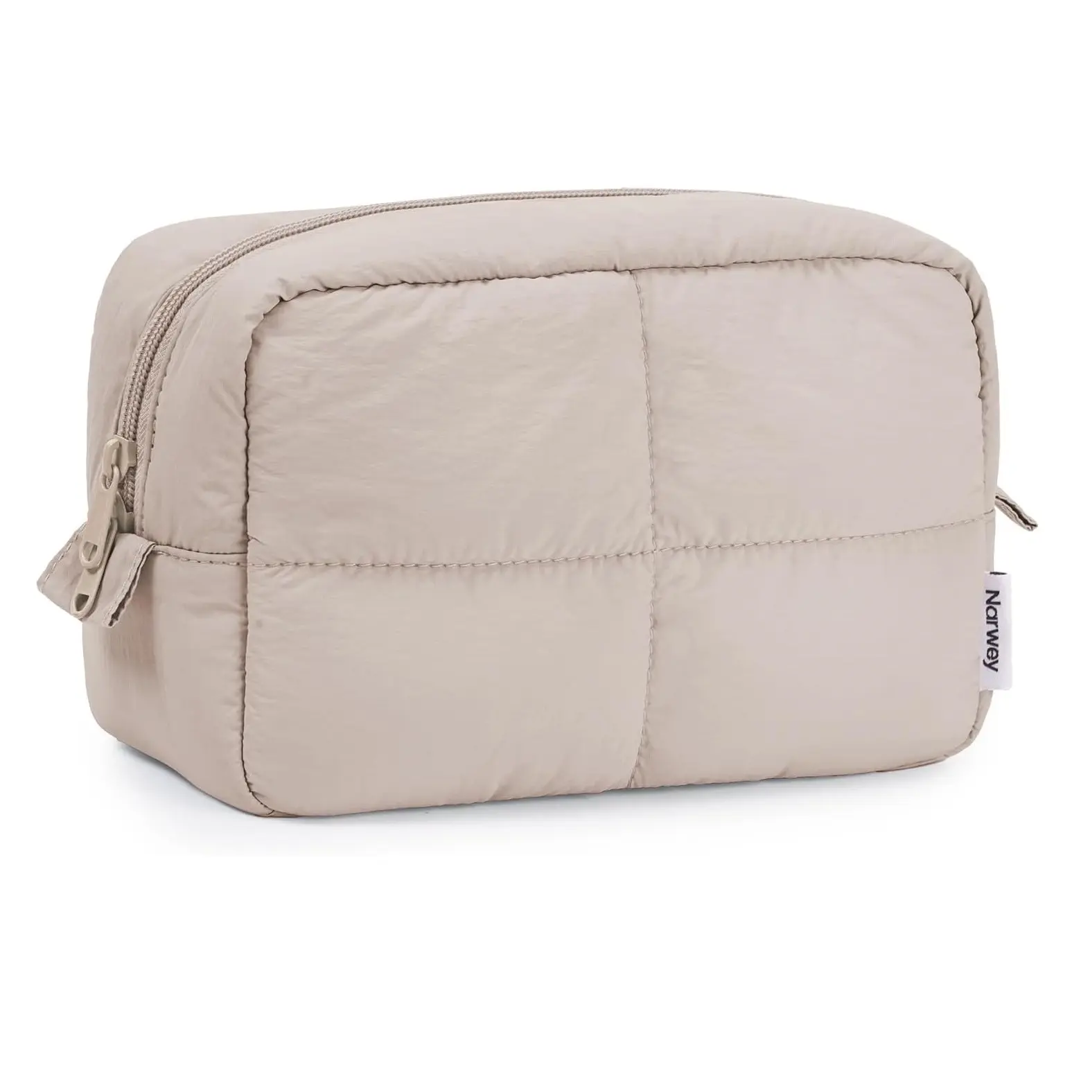 Narwey Puffy Makeup Bag Travel Toiletry Bag, Quilted Cosmetic Bag for Women | Nylon, Lightweight, Aesthetic, Water-resistent, 3 Organized Compartments, Makeup Pouch Purse, Medicine Bag, Girls Gifts