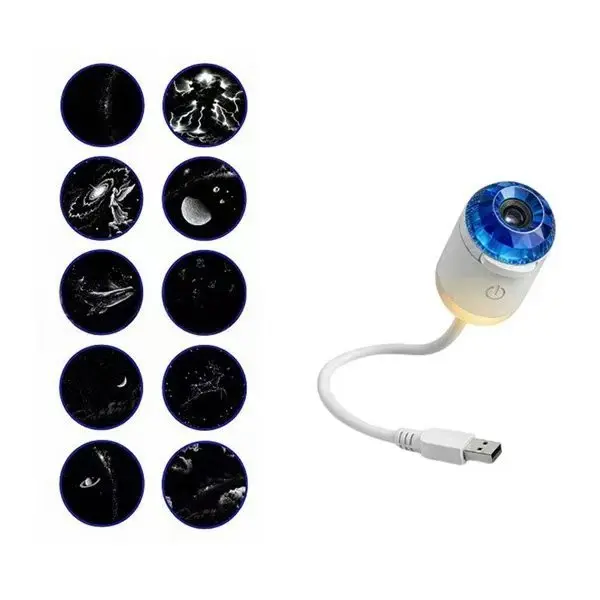 Sound-Activated USB Starry Sky Projection Night Light with Interchangeable Slides – Diamond-Style Ambient Light for Kids' Rooms, Bedrooms, Cars, and Desktops