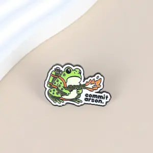 Arson Green Frog Lover Enamel Pin, Commit Arson Cute Frog Pin Brooch, Commit Arson Meme Brooches, Funny Frog Lapel Pin, Frog Meme Badge