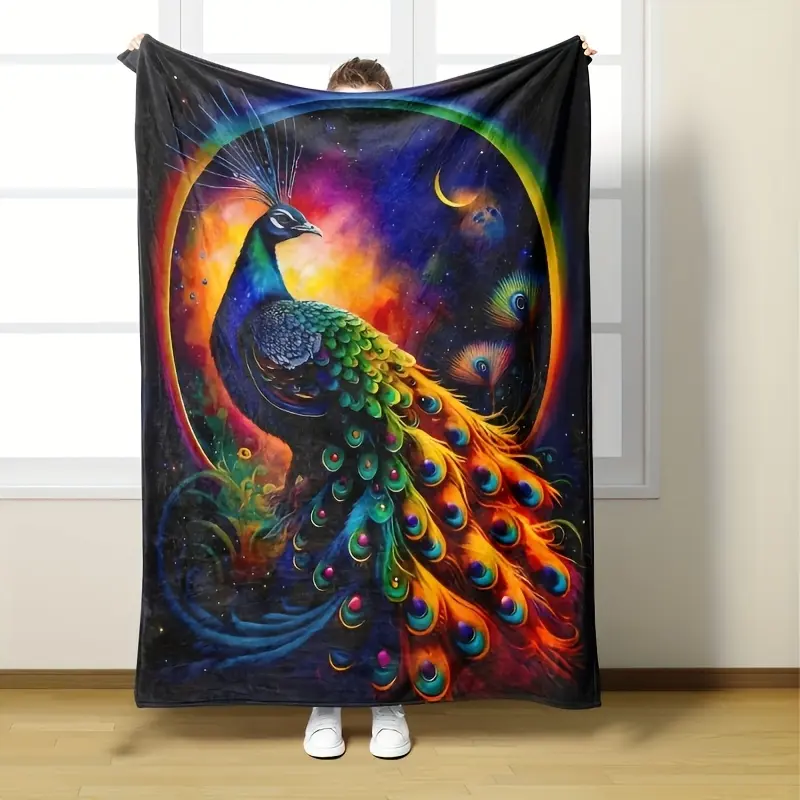 Peacock Series Global Universal Blanket, Super Soft And Comfortable Knitting Technology, Modern Style, Suitable For Four Seasons, Animal Theme, Suitable For Office, Home, Living Room Decoration, Holiday Gift