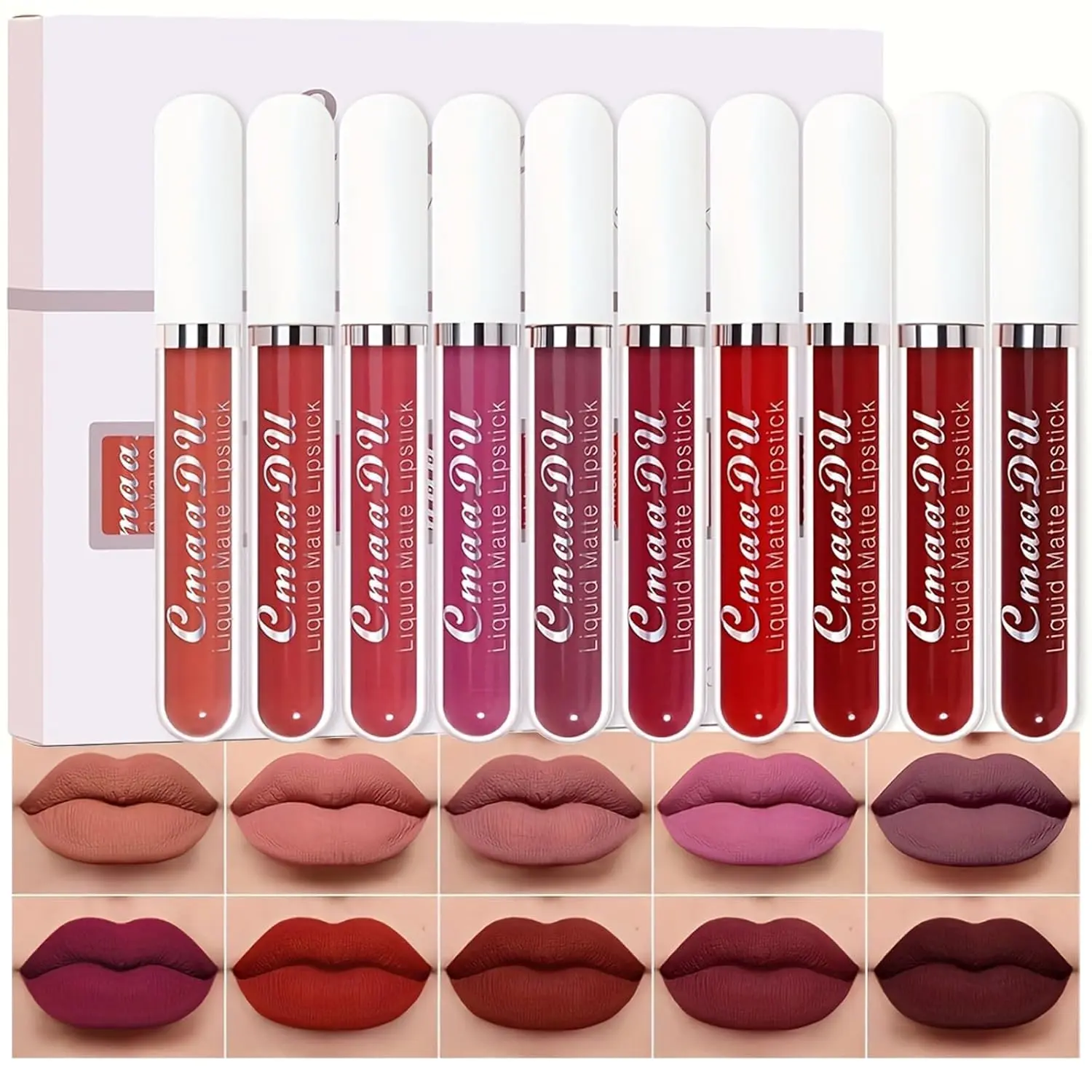 Long-lasting matte lip gloss set, 10 pieces/box, waterprooflip gloss, moisturizing matte lipstick, suitable for alloccasions, lip gloss and lip color set, a great gift for girls,Christmas gift, Valentine's Day gift.
