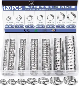 Hose Clamp-  120 count Stainless Steel Hose Clamps Assortment Kit 1/4''1-1/2'' Worm Gear Clamps for  Line, Plumbing, Automotive, Mechanical Applications, Pipe, Tube, Radiator, Garden
