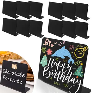 12 Piece PVC Mini Blackboard Signs, L-Shaped Retail Display Tags, Easy Write Erase, Halloween Wedding Food Party Decorations
